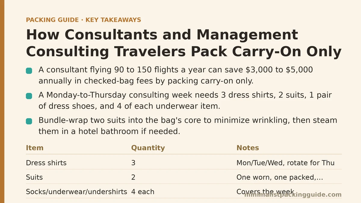 Consultant packing a carry-on for a client site week
