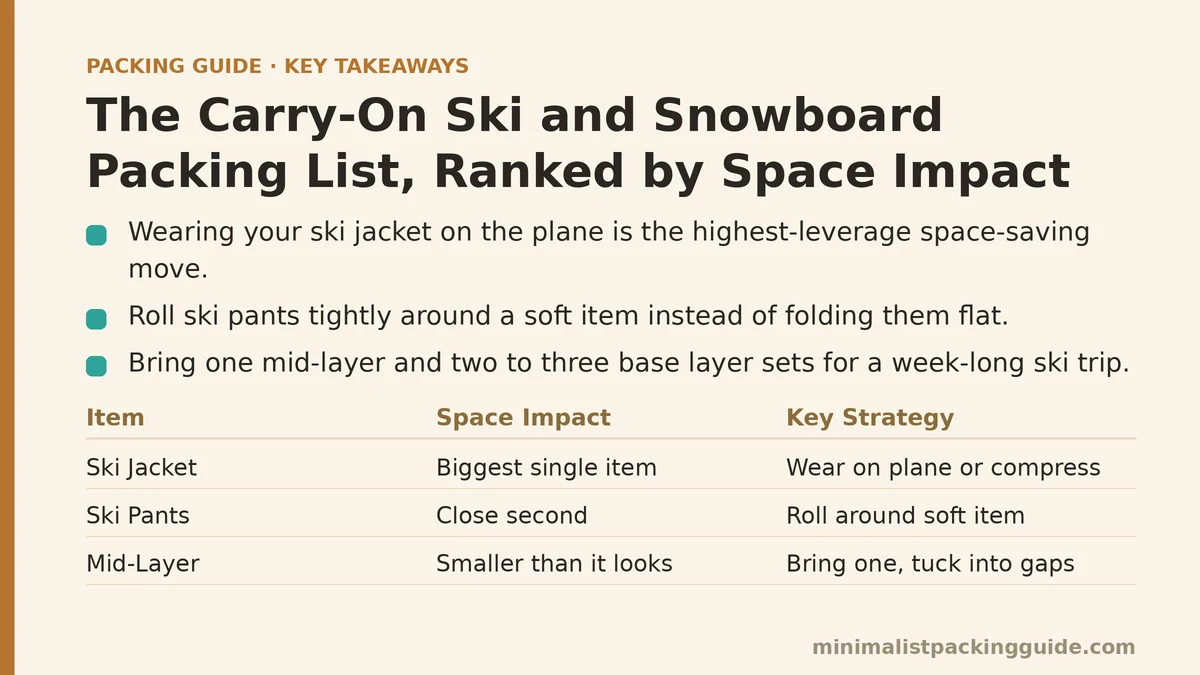 The Carry-On Ski and Snowboard Packing List, Ranked by Space Impact